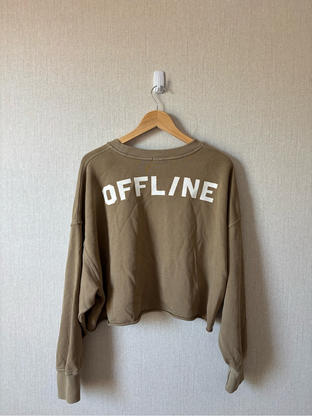 aerie Olive Green OFFLINE Cropped Crewneck Sweatshirt